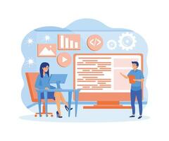 Software engineer concept. Web design and development, programmer and coding website or app. project engineer, programming software. flat modern illustration vector