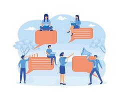 A group of people communicates through the Internet social networks, the concept of communication, discussing business. flat modern illustration vector
