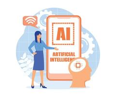 Artificial intelligence concept. Digital brain with neural network. AI chip, machine learning, analysis information. flat modern illustration vector