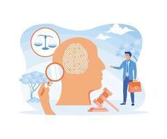 Forensic psychology as interrogation of suspect criminal tiny person concept. Mental research and interview for investigation about behavior for court. flat modern illustration vector