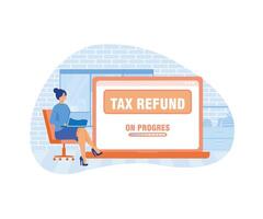 Tax Refund concept. Business people with online Tax Refund status on the laptop computer. flat modern illustration vector