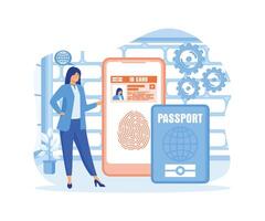 Biometric documents in smartphone app. Smart ID card concept. Digital passport and Driver license. Electronic identity card. flat modern illustration vector