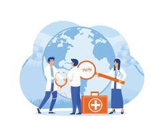 Doctors check the health world globe with a stethoscope in the order of world health day. flat modern illustration vector