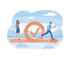 Agile development methodology business concept. Agile life cycle for software development diagram. Business people run into project. flat modern illustration vector