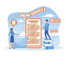 Businessman personal assistant online service or platform. Worker answering calls and assisting with document. flat modern illustration vector