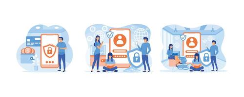 Internet Security Service For Information Privacy, Secure Payment. Secure payment or money transfer concept. Secure payment concept for web banner design. Set flat modern illustration vector