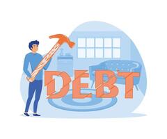 Businessman trying to crush and smash the heavy debt burden. Breaking the debt. flat modern illustration vector