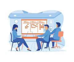 Agile business team of programmer working and make some planning on the scrum board. Whiteboard and process teamwork, scheme methodology. flat modern illustration vector