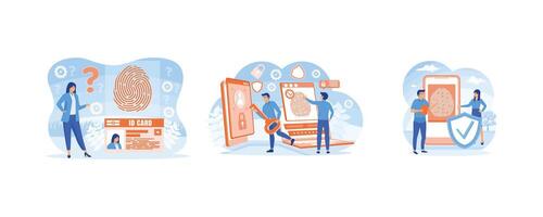 Personal ID and biometric access control. Biometrics identification and verification. Biometric authentication concept. Set flat modern illustration vector