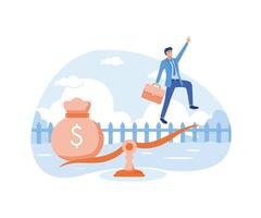 Business startup concept. A businessman flying up and a bag full of money. flat modern illustration vector