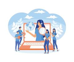 Concept customer service, hotline operator advises client for web page, banner, presentation, social media. Online global technical support. flat modern illustration vector