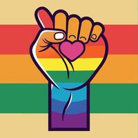 a hand with a rainbow flag in the middle of it vector