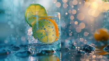 Glass with water and lemon photo