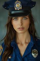 Portrait of a policewoman in a special costume photo