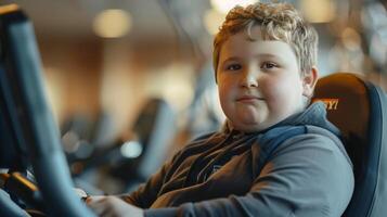un exceso de peso chico lo hace Deportes en el gimnasio foto