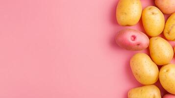 Potato vegetable top view on the pastel background photo