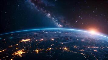 satelliet visie de wereld is donker en Daar is licht van gebouwen. video