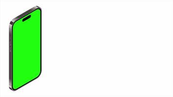 Smartphone animiert Attrappe, Lehrmodell, Simulation mit Grün Bildschirm. realistisch Smartphone Attrappe, Lehrmodell, Simulation. isometrisch Smartphone Animation. Smartphone Gerät isometrisch Technologie. 4k animiert im isometrisch Stil video