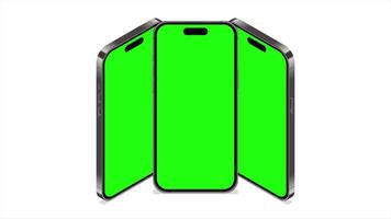 Smartphone animated mockup with green screen. Realistic smartphone mockup. Isometric smartphone animation. Smartphone device isometric technology. 4K animated in isometric style video