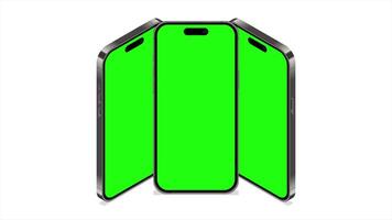 Smartphone animated mockup with green screen. Realistic smartphone mockup. Isometric smartphone animation. Smartphone device isometric technology. 4K animated in isometric style video