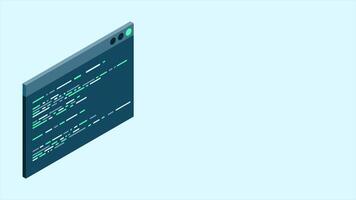 Isometric coding screen animation. Coding programming technology. Programming concept. Technology animation. 4K animated in isometric style video