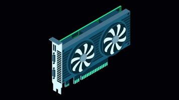 3d isometric graphic card animation. Isometric of device graphic card. Personal computer hardware component. Transparent background with alpha channel video