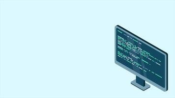 Isometric monitor animation. Computer monitor isometric desktop. Modern monitor. 4K animated in isometric style video