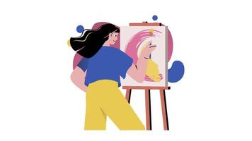 a woman is painting on an easel with a brush video