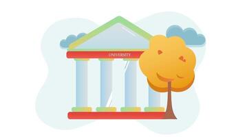 an illustration of a building with columns and a tree video