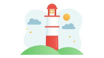 phare sur le colline illustration video