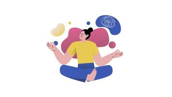 une femme méditer dans lotus position avec bulles autour sa video