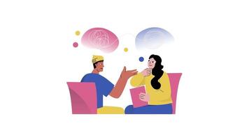 un ilustración de un Pareja hablando video