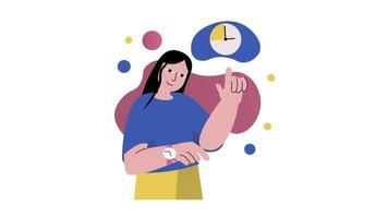 a woman is pointing at a clock and pointing to it video