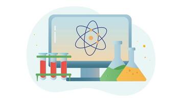 een illustratie van een computer scherm met een wetenschap experiment video