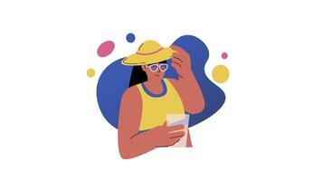 a woman wearing a hat and sunglasses is holding a drink video