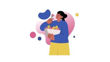 a woman eating a bowl of fruit video