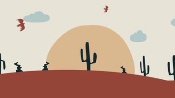 een woestijn landschap met cactus planten en vogelstand video