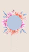 a pink and blue floral frame with a blue oval video