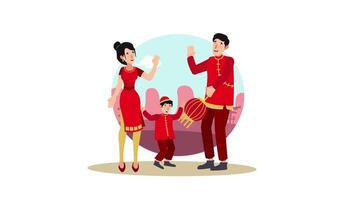 un' cartone animato illustrazione di un' famiglia nel Cinese vestito video