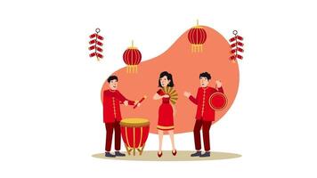 chinese new year celebration with a couple of people in red clothes video