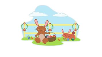Pascua de Resurrección conejito con cesta de huevos y Conejo con cesta de huevos video