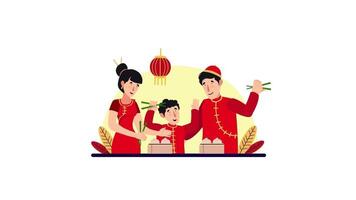 happy chinese new year family celebration vectorillustration video