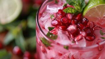 Refreshing Pomegranate Cocktail With Lime and Mint Garnish photo