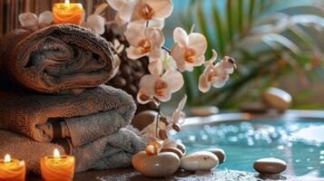 Spa Setting With Candles and Towels photo