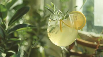 Refreshing Glass of Lemonade on Table photo