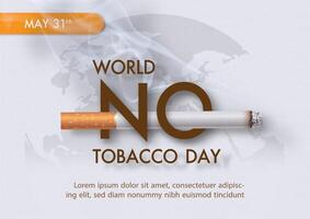 Poster Concept of World No Tobacco Day in 3d and paper cut style and example texts on global and white background. vector