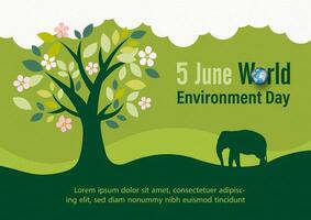 Poster campaign and Wild concept with wording of world environment day in flat style and illustration design. vector