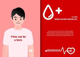 Poster's campaign of World blood donor day in flat style with slogan and wording of world blood donor day and in design. vector