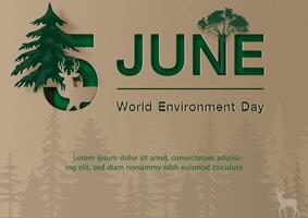 Origami and paper cut wild concept with wording of world environment day on brown recycle paper pattern background. Poster campaign of world environment day in paper cut style and design. vector