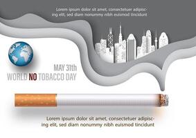 mundo No tabaco día póster Campaña concepto diseño con fraseología de evento y ejemplo textos en papel modelo y gris antecedentes. vector